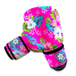 Hot Pink Aloha Hibiscus Pattern Print Boxing Gloves