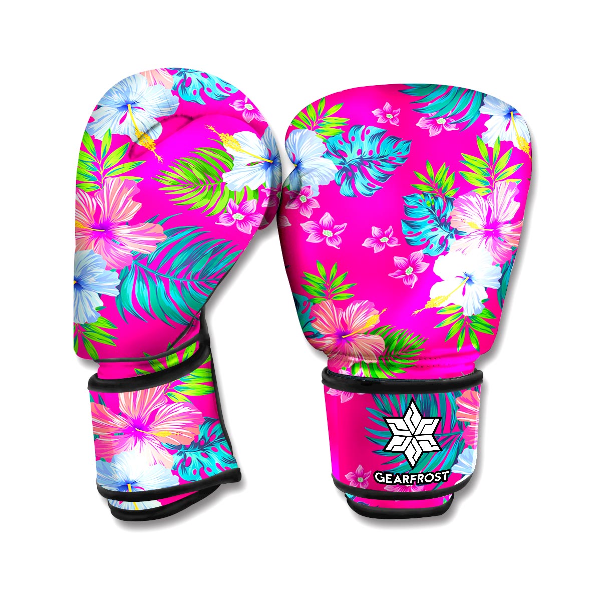 Hot Pink Aloha Hibiscus Pattern Print Boxing Gloves