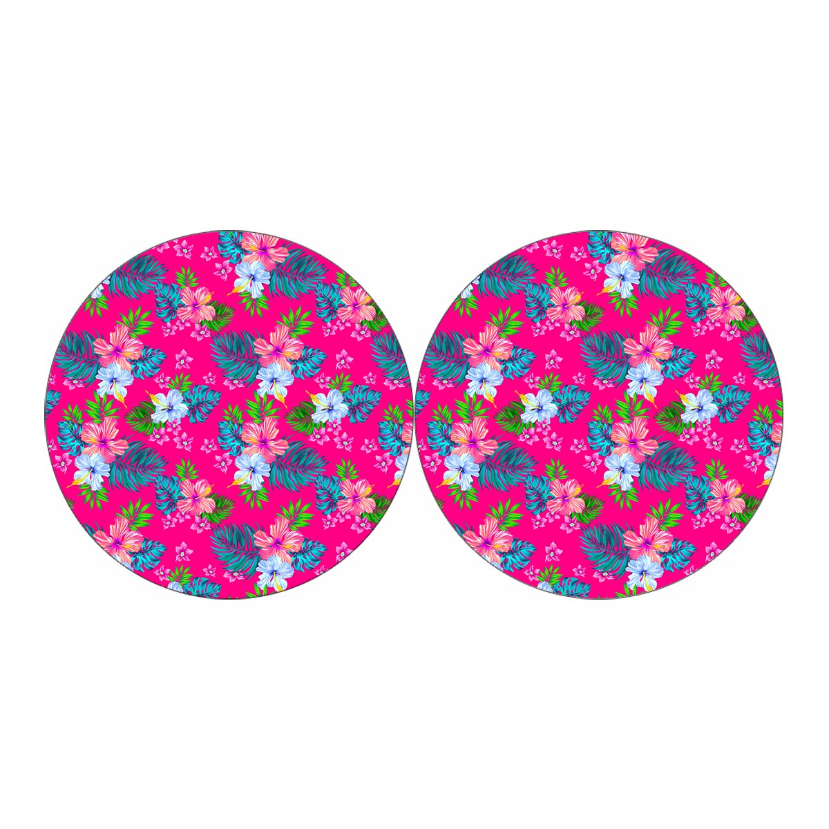 Hot Pink Aloha Hibiscus Pattern Print Car Coasters
