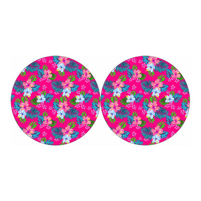 Hot Pink Aloha Hibiscus Pattern Print Car Coasters