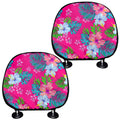 Hot Pink Aloha Hibiscus Pattern Print Car Headrest Covers