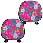 Hot Pink Aloha Hibiscus Pattern Print Car Headrest Covers