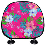 Hot Pink Aloha Hibiscus Pattern Print Car Headrest Covers