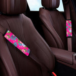 Hot Pink Aloha Hibiscus Pattern Print Car Seat Belt Covers