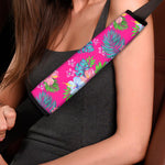Hot Pink Aloha Hibiscus Pattern Print Car Seat Belt Covers