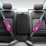 Hot Pink Aloha Hibiscus Pattern Print Car Seat Belt Covers