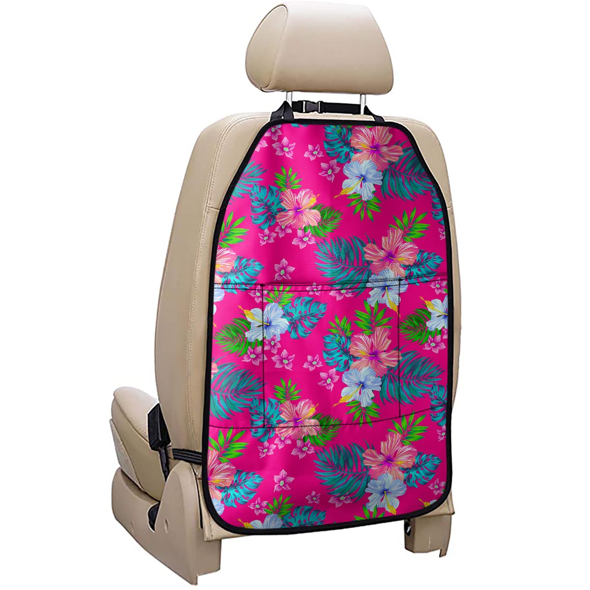 Hot Pink Aloha Hibiscus Pattern Print Car Seat Organizers