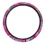 Hot Pink Aloha Hibiscus Pattern Print Car Steering Wheel Cover