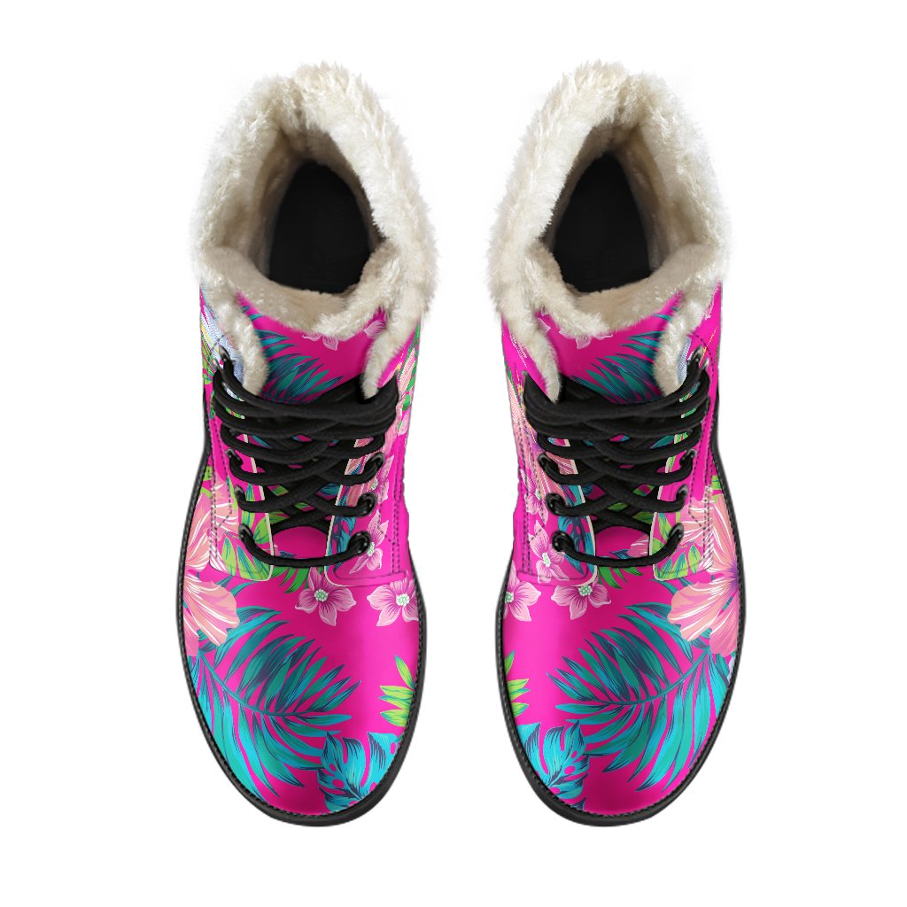 Hot Pink Aloha Hibiscus Pattern Print Comfy Boots GearFrost