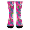 Hot Pink Aloha Hibiscus Pattern Print Crew Socks