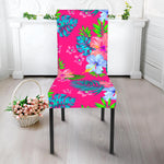 Hot Pink Aloha Hibiscus Pattern Print Dining Chair Slipcover