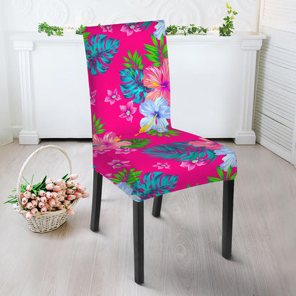 Hot Pink Aloha Hibiscus Pattern Print Dining Chair Slipcover