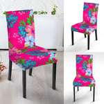 Hot Pink Aloha Hibiscus Pattern Print Dining Chair Slipcover