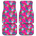 Hot Pink Aloha Hibiscus Pattern Print Front and Back Car Floor Mats