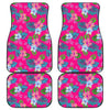 Hot Pink Aloha Hibiscus Pattern Print Front and Back Car Floor Mats