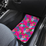 Hot Pink Aloha Hibiscus Pattern Print Front and Back Car Floor Mats