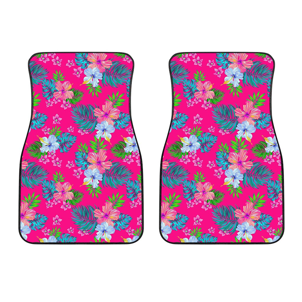 Hot Pink Aloha Hibiscus Pattern Print Front Car Floor Mats
