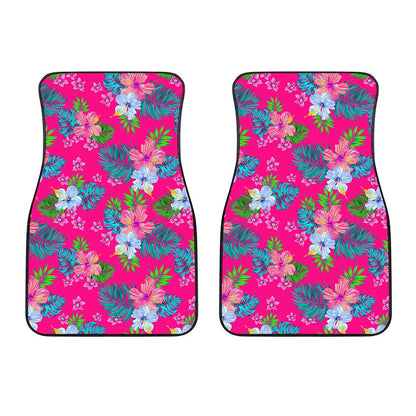 Hot Pink Aloha Hibiscus Pattern Print Front Car Floor Mats