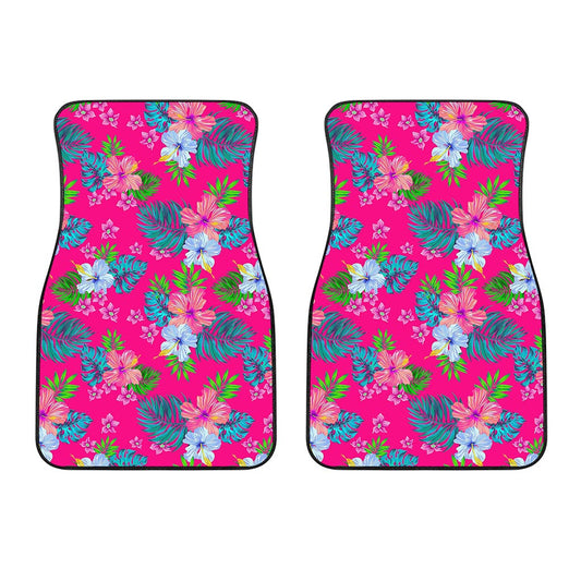 Hot Pink Aloha Hibiscus Pattern Print Front Car Floor Mats