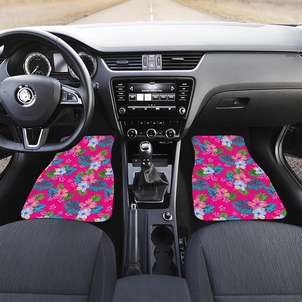 Hot Pink Aloha Hibiscus Pattern Print Front Car Floor Mats