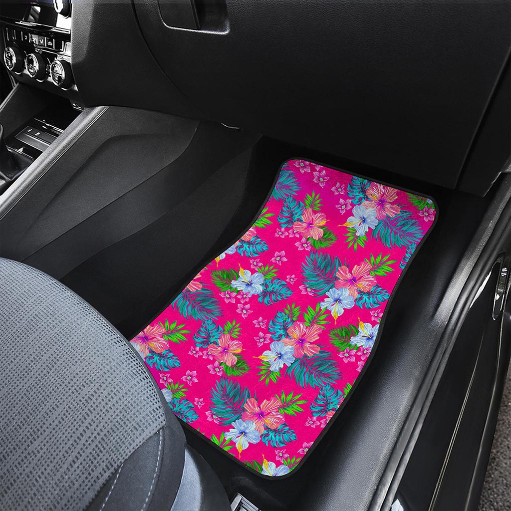 Hot Pink Aloha Hibiscus Pattern Print Front Car Floor Mats