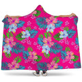 Hot Pink Aloha Hibiscus Pattern Print Hooded Blanket