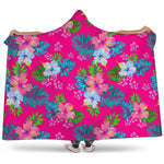 Hot Pink Aloha Hibiscus Pattern Print Hooded Blanket