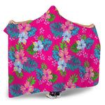 Hot Pink Aloha Hibiscus Pattern Print Hooded Blanket