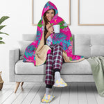 Hot Pink Aloha Hibiscus Pattern Print Hooded Blanket