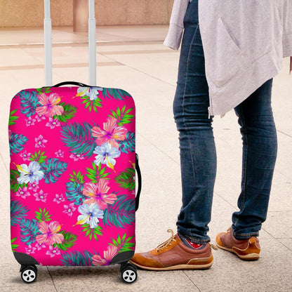 Hot Pink Aloha Hibiscus Pattern Print Luggage Cover GearFrost