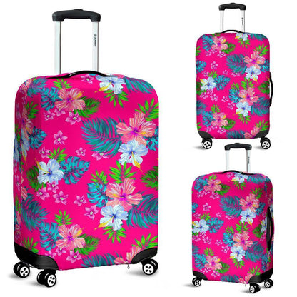 Hot Pink Aloha Hibiscus Pattern Print Luggage Cover GearFrost