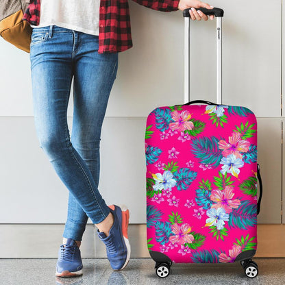 Hot Pink Aloha Hibiscus Pattern Print Luggage Cover GearFrost