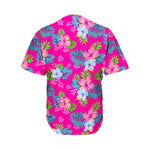 Hot Pink Aloha Hibiscus Pattern Print Men's Baseball Jersey