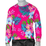 Hot Pink Aloha Hibiscus Pattern Print Men's Crewneck Sweatshirt GearFrost