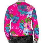 Hot Pink Aloha Hibiscus Pattern Print Men's Crewneck Sweatshirt GearFrost