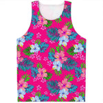 Hot Pink Aloha Hibiscus Pattern Print Men's Tank Top