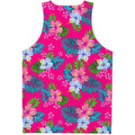 Hot Pink Aloha Hibiscus Pattern Print Men's Tank Top