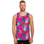 Hot Pink Aloha Hibiscus Pattern Print Men's Tank Top