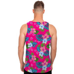 Hot Pink Aloha Hibiscus Pattern Print Men's Tank Top