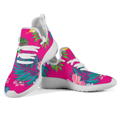 Hot Pink Aloha Hibiscus Pattern Print Mesh Knit Shoes GearFrost