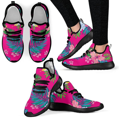 Hot Pink Aloha Hibiscus Pattern Print Mesh Knit Shoes GearFrost