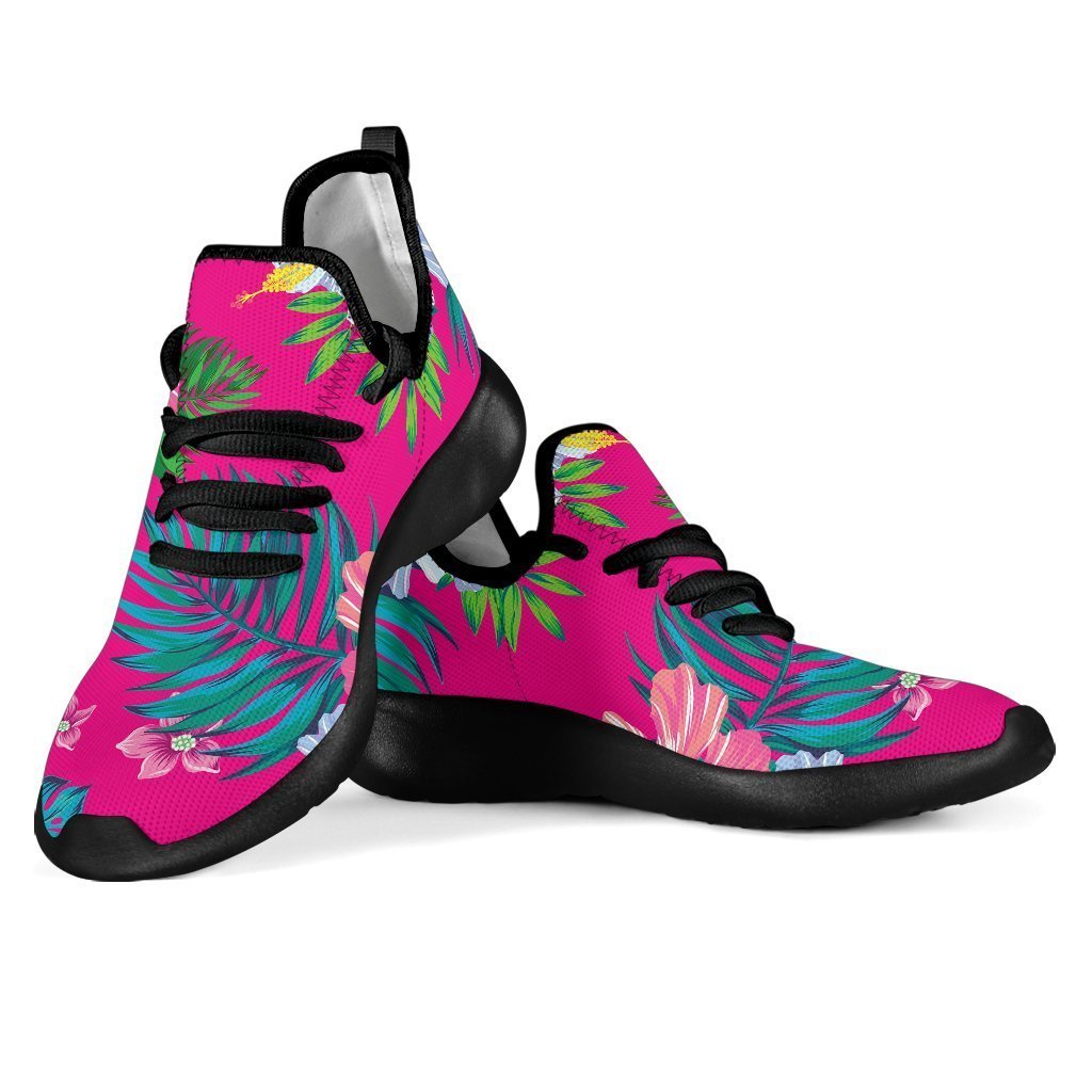Hot Pink Aloha Hibiscus Pattern Print Mesh Knit Shoes GearFrost