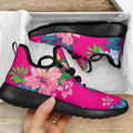 Hot Pink Aloha Hibiscus Pattern Print Mesh Knit Shoes