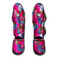 Hot Pink Aloha Hibiscus Pattern Print Muay Thai Shin Guards