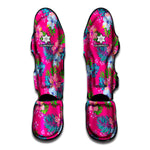 Hot Pink Aloha Hibiscus Pattern Print Muay Thai Shin Guard