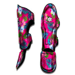 Hot Pink Aloha Hibiscus Pattern Print Muay Thai Shin Guard