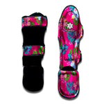 Hot Pink Aloha Hibiscus Pattern Print Muay Thai Shin Guard