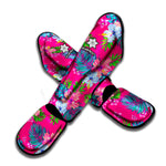 Hot Pink Aloha Hibiscus Pattern Print Muay Thai Shin Guard