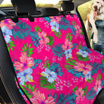 Hot Pink Aloha Hibiscus Pattern Print Pet Car Back Seat Cover