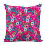 Hot Pink Aloha Hibiscus Pattern Print Pillow Cover